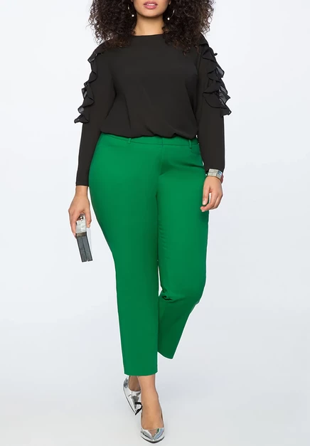 Брюки ELOQUII ELOQUII Plus размера Kady Fit из двойного переплетения verdant green