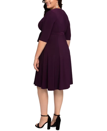 Платье Kiyonna Plus Size Essential с запахом и рукавами 3/4 plum passion
