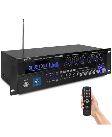 6-канальный Bluetooth-усилитель для домашнего кинотеатра Pyle - Встроенный вентилятор охлаждения, радиоантенна, BT/FM /Оптический/коаксиальный / HDMI и двойной 10-полосный эквалайзер, пиковая мощность 2000 Вт, черный