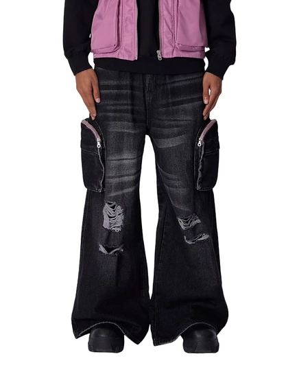 мужские джинсы mnml C23 Rave Double Cargo Denim черного цвета