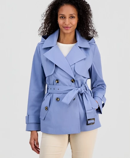 Женский короткий двубортный тренч London Fog Petite, синий