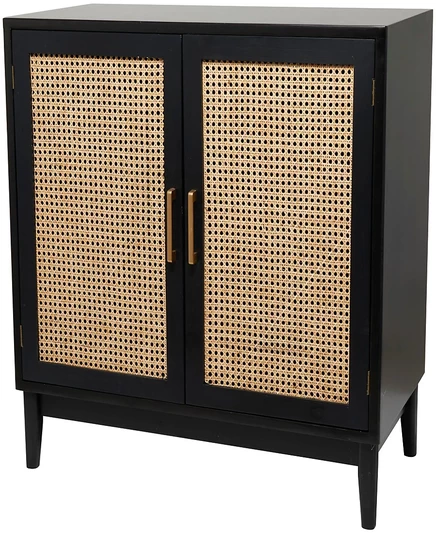 Шкаф Rosemary Lane 36″ 1 полка 2 двери с ротангом, черный