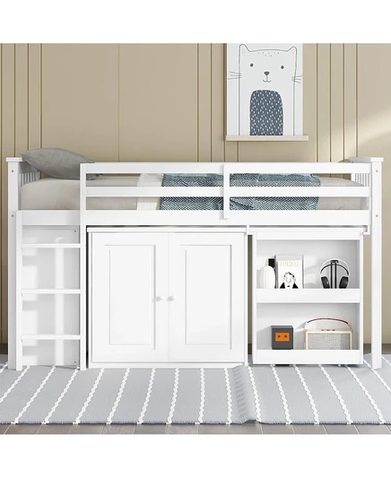 Многофункциональная кровать-чердак Streamdale Furniture с письменным столом, местом для хранения вещей, лестницей и поручнями безопасности