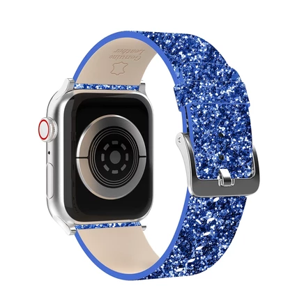 Кожаный ремешок Waloo с блестками для Apple Watch blue