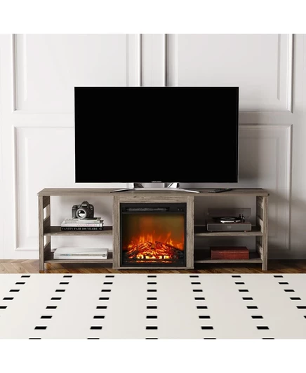 Каминная подставка для телевизора HOMLUX вместимостью до 75 см с полками для хранения, серый дуб в деревенском стиле
