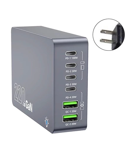 Зарядная станция Artudatech 6‑портовая GaN 220 Вт, серая