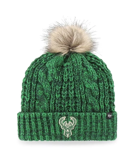 Женская вязаная шапка 47 Brand Milwaukee Bucks Meeko, зеленая с помпоном
