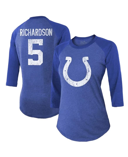 Женская приталенная футболка Majestic Threads Anthony Richardson Royal Indianapolis Colts с именем и номером игрока, трехслойная, с рукавом 3/4 royal