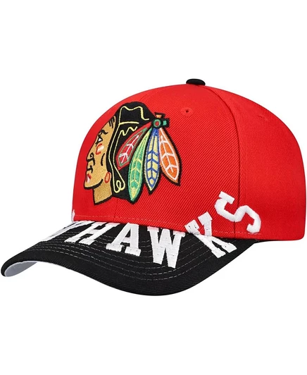 Мужская красно-черная бейсболка Mitchell & Ness Chicago Blackhawks Underarch с двухцветной застежкой Pro Crown Snapback