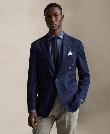 Мужское спортивное пальто Polo Ralph Lauren в клетку Modern Glen синего цвета