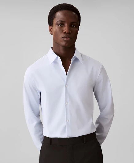 Мужская приталенная рубашка Calvin Klein в сетку Supima Stretch синего цвета