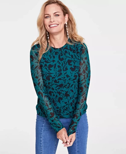  Женский сетчатый топ с круглым вырезом и принтом, созданный для Macy's trina combo c
