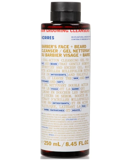 Очищающее средство для лица и бороды Korres Athenian Grooming Barber's Face + Beard Cleanser, 8,45 унции, без цвета