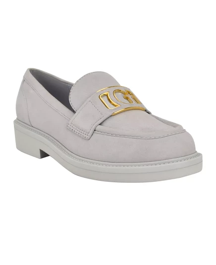  Женские мокасины с круглым носком и фурнитурой с логотипом Shuttle light grey suede