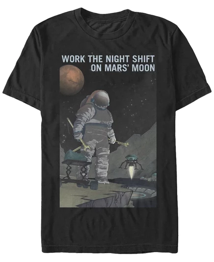 Мужская футболка NASA Mars Work The Night Shift с коротким рукавом для ночной смены black