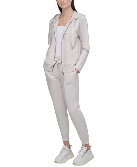 Женское худи DKNY Sport двухцветное на молнии, бежевое