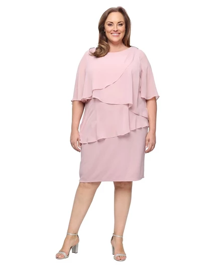 Платье-футляр с круглым вырезом SL Fashions Plus Size розового цвета
