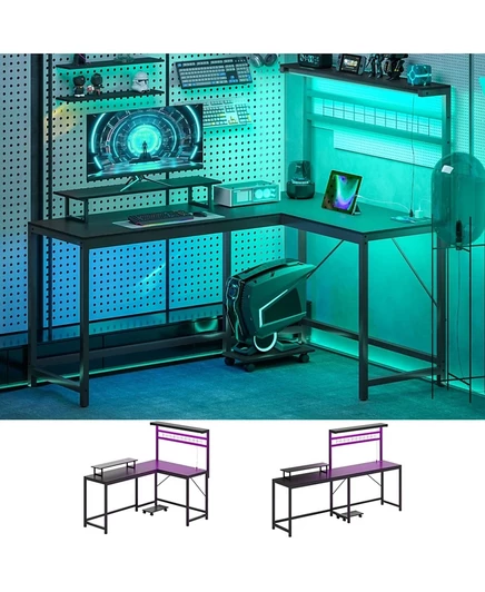 Угловой стол HOMCOM L-образный с RGB-подсветкой, черный