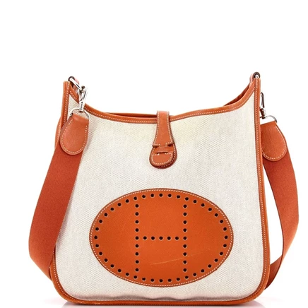 Женская сумка HERMÈS Evelyne PM Gen III ткань и кожа, бежево-коричневая