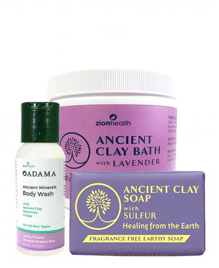 Средство для мытья тела Zion Health Eco Body Trio Bundle 2 унции + Лавандовая глина для ванны + серное мыло 6 унций без цвета
