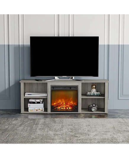 Современная каминная подставка HOMLUX для телевизоров до 65 дюймов с электрическим камином мощностью 1400 Вт серого цвета