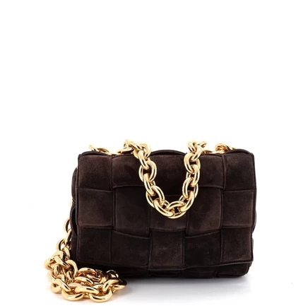 Женская сумка Pre-Owned Bottega Veneta Cassette замшевая, коричневая