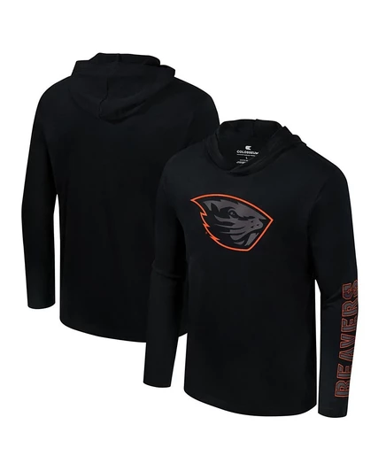 Colosseum Мужская черная футболка Oregon State Beavers Color Pop Active Blend 2-Хитовая футболка с капюшоном и длинными рукавами черного цвета