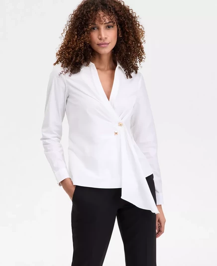 Женский хлопковый топ с драпировкой спереди от I.N.C. International Concepts, эксклюзивно в Macys bright whi
