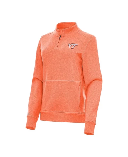 Женская флисовая толстовка Antigua Heather Orange Virginia Tech Hokies Crush с застежкой-молнией на четверть дюйма heather orange