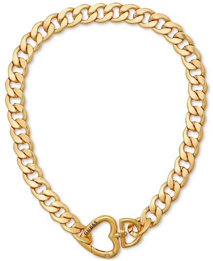 Женское ожерелье Guess цепь 18″ с застежкой-сердцем, золотое