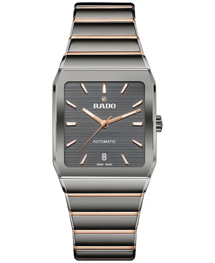 Rado Унисекс Швейцарские автоматические часы Anatom Розового золота PVD из нержавеющей стали и серого керамического браслета 33 мм черного цвета