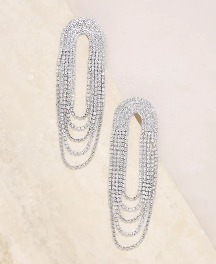 Женские серьги Ettika Crystal Drape Fringe, серебристые