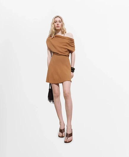 Женское асимметричное драпированное платье Mango, оранжевое