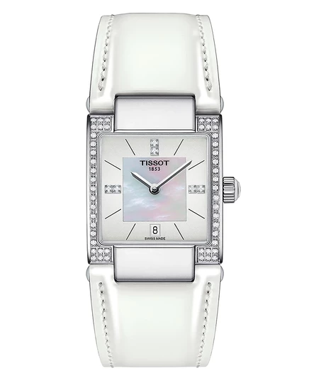 Женские часы Tissot T02 Diamond 23 мм на белом кожаном ремне