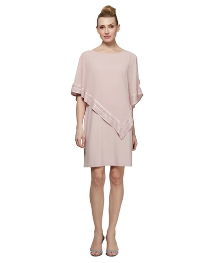Женское платье-футляр SL Fashions с накидкой, пыльно-розовое