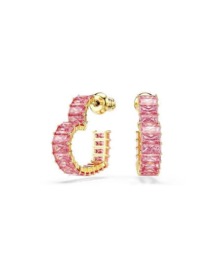 Серьги Swarovski Matrix сердечки с розовыми кристаллами, золотистые