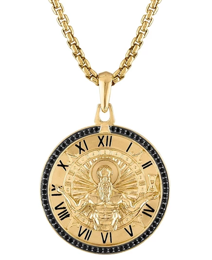 Мужское колье Bulova с черным бриллиантом Chronos God of Time (1/4 карата), позолоченное серебро 14 карат, удлинитель 24 дюйма + 2 дюйма