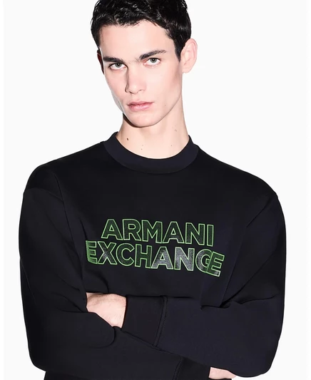 Мужская толстовка с круглым вырезом и рельефным логотипом A|X Armani Exchange, черная