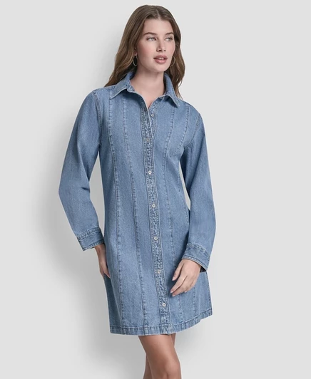 Женское платье-рубашка DKNY Jeans расклешенное, синее
