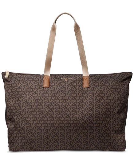 Большая нейлоновая сумка для путешествий с логотипом Michael Kors Jet Set коричневого цвета