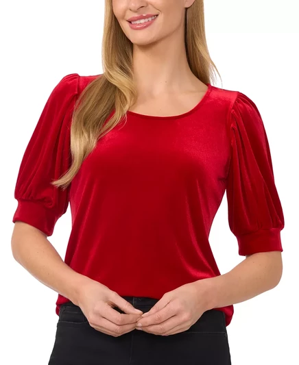Женский бархатный топ Cece с круглым вырезом и коротким рукавом red