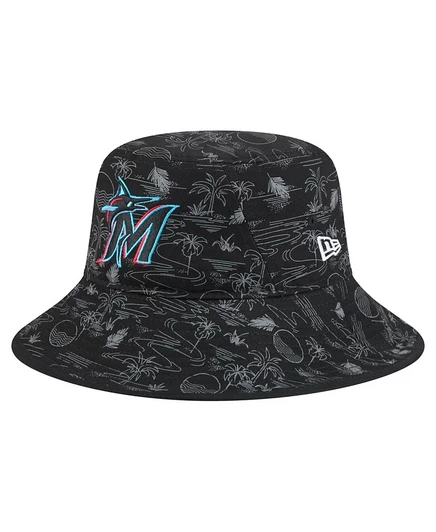 Мужская панама New Era Miami Marlins 2025 с цельным принтом, черная