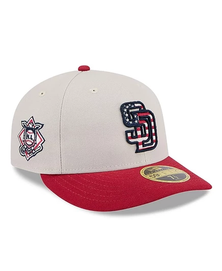 Мужская красная шапка New Era San Diego Padres 2024, выпущенная Четвертого июля, с низким профилем, 59-ДЮЙМОВАЯ приталенная шляпа