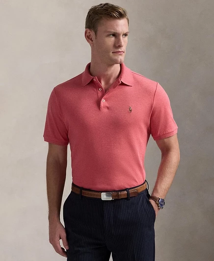 Мужская приталенная рубашка поло из мягкого хлопка Polo Ralph Lauren розового цвета, сшитая на заказ