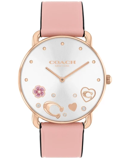 Женские часы Coach Elliot, 36 мм, корпус в розовом золоте, с кожаным ремешком, розовые