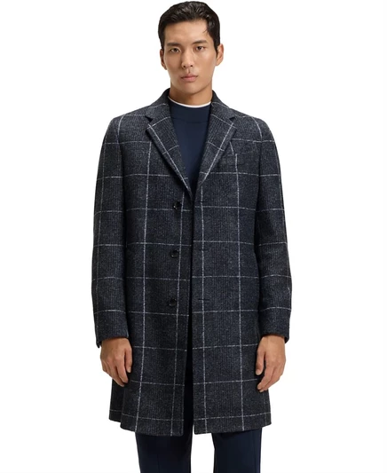 Мужское приталенное пальто Hugo Boss в клетку, синее