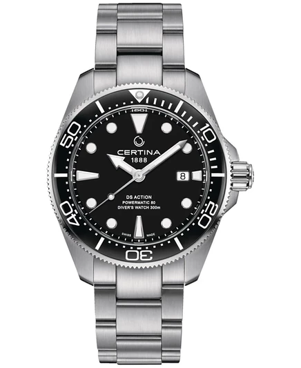 Мужские швейцарские часы Certina Autometic DS Action Diver с браслетом из нержавеющей стали, 43 мм, черные