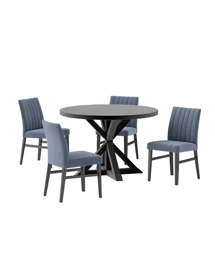 Круглый стол Roundhill Furniture Walton из 5 предметов с поперечной спинкой и 4 приставными стульями синего цвета