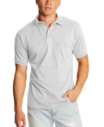 Мужское поло Hanes EcoSmart с нагрудным карманом, 2 шт., белое