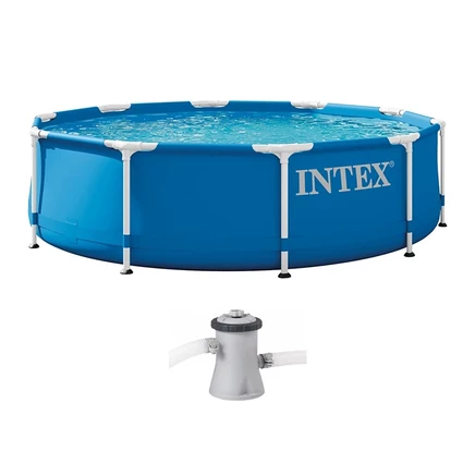 Круглый наземный бассейн Intex 28201EH с металлическим каркасом 10 x 30 дюймов и насосом синего цвета